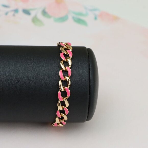 "Rose Gold Pink Enamel Chain Link Bracelet, Bold and Trendy Design, XPBL0757 - Picture 5 of 12